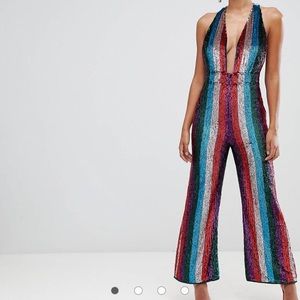 Rainbow Plunge Sequin ASOS Jumpsuit